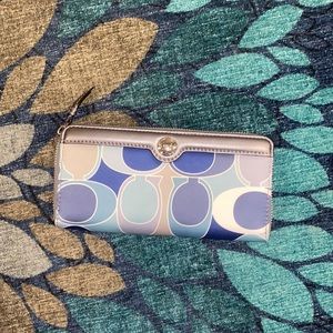 Coach blue and silver/ grey long zip around wallet